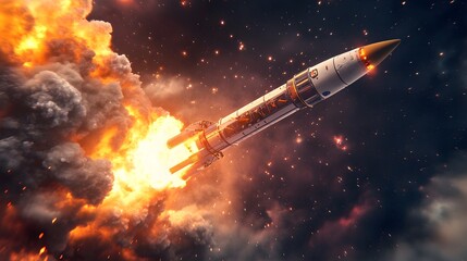 Space rocket launch. 3d render. 