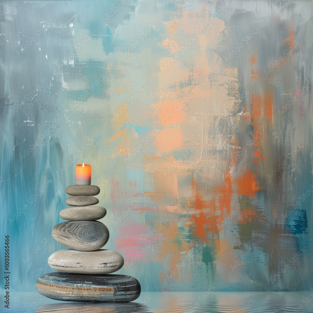 Poster serene spa environment featuring a harmonious abstract color background.