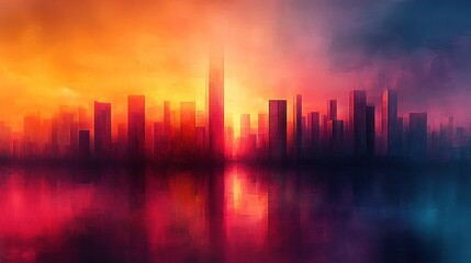 Fototapeta premium Cityscape Sunset Reflection