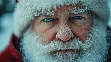 Close shot of Santa in manga style, plain white backdrop, rosy cheeks and white hair, soft pixelated effect, minimal and captivating composition.