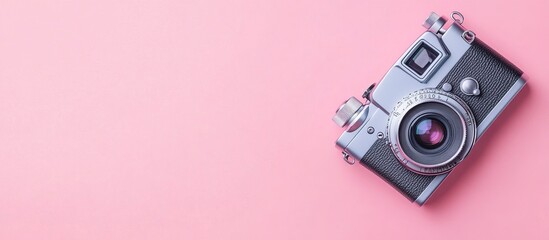 Fototapeta premium Vintage Camera on Pink Background