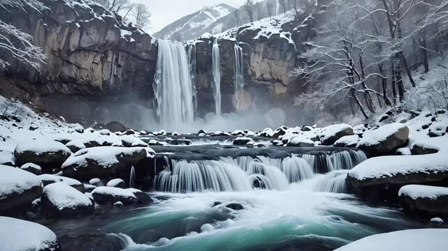 waterfall in snowy
