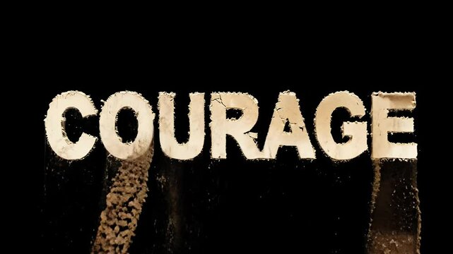 Courage word video: cracked earth style, hard light, static video