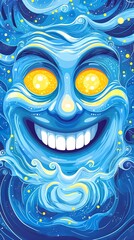 Naklejka premium Abstract Blue Face with Yellow Eyes