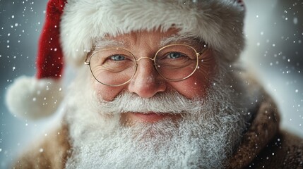 Close shot of Santa in manga style, plain white backdrop, rosy cheeks and white hair, soft pixelated effect, minimal and captivating composition.