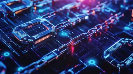 Team of cyber security professionals developing blockchain-based security solutions, surrounded