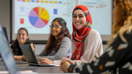 Engaged students collaborating on a project in a bright classroom, sharing insights and ideas during a dynamic group discussion