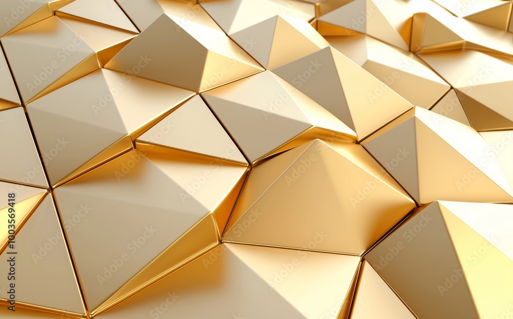Aufkleber a geometric background in gold color, a polygonal pattern in low polygons. 3d render illustration.
