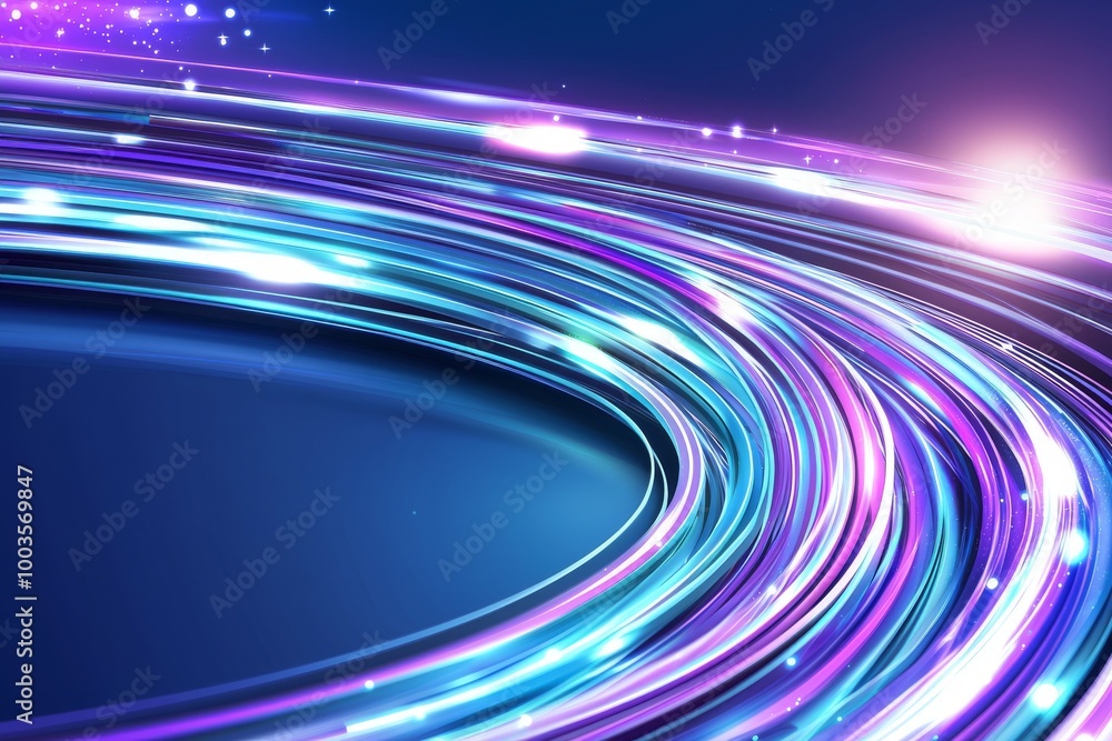 Poster purple and blue radial lines in a geometric pattern serve as the background for this abstract design