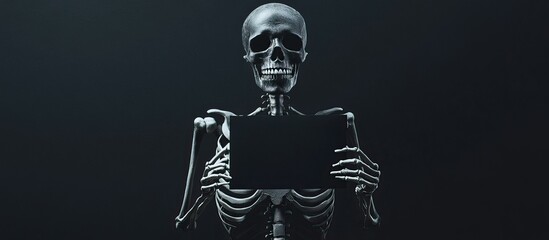 Skeleton Holding a Blank Sign