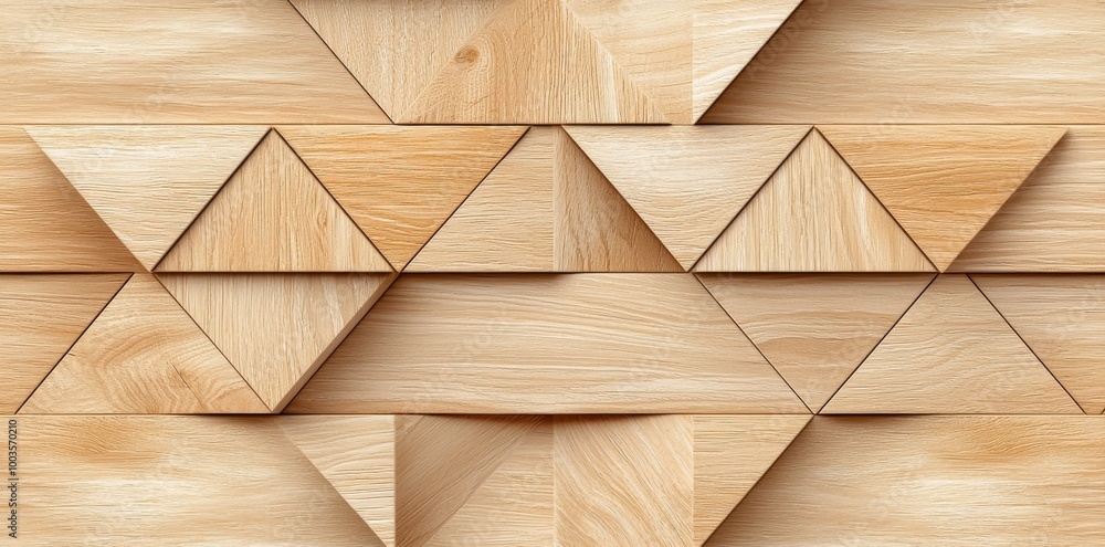 Poster an illustration with geometric shapes with wood texture on a background of wooden triangles. polygon