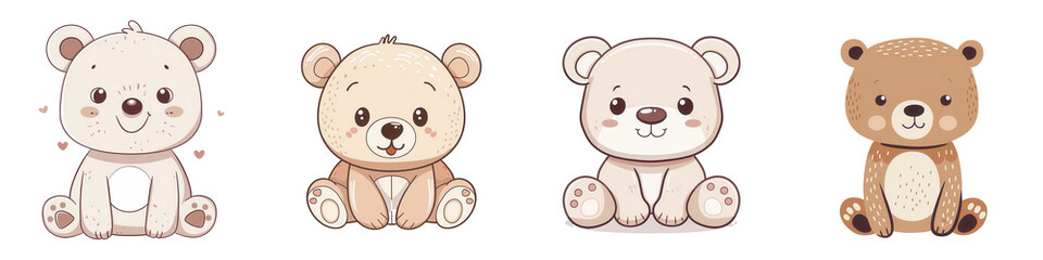 Obraz premium Cute cartoon bears on white isolated background