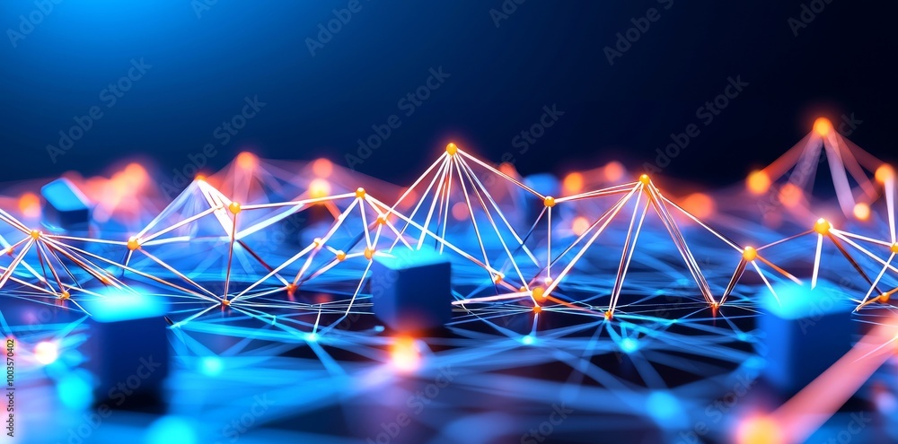 Aufkleber blockchain concept and modern technology on background of abstract geometric blocks.