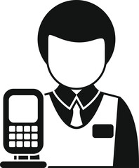 Simple icon of a cashier holding a mobile pos terminal, symbolizing modern payment methods