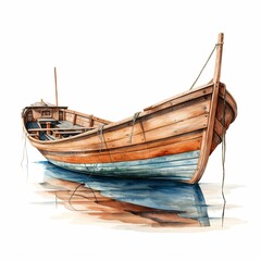 Watercolor boat on white background