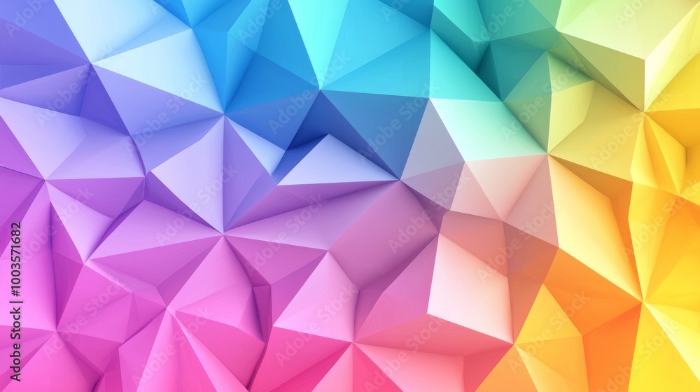 Poster geometric shapes in bright colors form a mosaic on an abstract canvas background