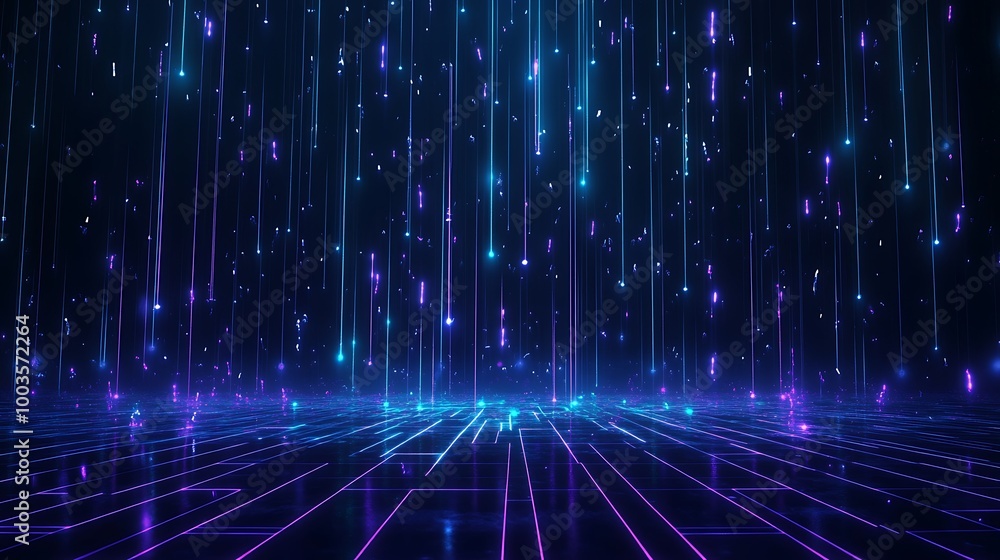 Poster a mesmerizing digital abstract background with glowing lights and lines creating a futuristic atmosp