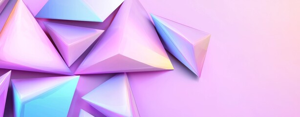 Render of a 3D abstract magenta crystal background with faceted texture, and a wide panoramic polygonal wallpaper