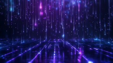 A mesmerizing digital background featuring vibrant streams of light in purple and blue tones.