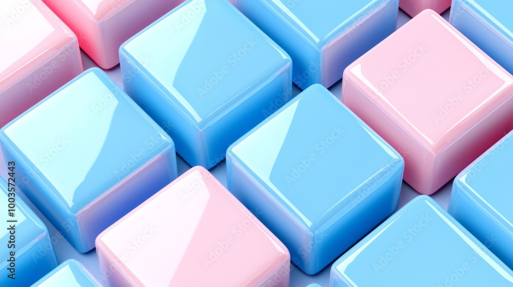 Poster creating a mesmerizing geometric pattern with vibrant red to blue gradient cubes