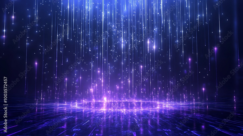 Poster a mesmerizing display of shimmering blue and purple light streaks creating an ethereal background wi