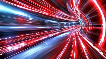 Abstract background with glowing geometric lines. Modern tech concept with shiny red gradients and rounded lines.