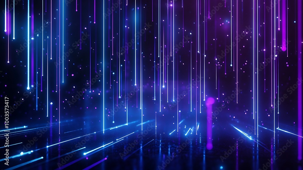Aufkleber a vibrant display of colorful light beams flowing downwards against a dark background, creating an e