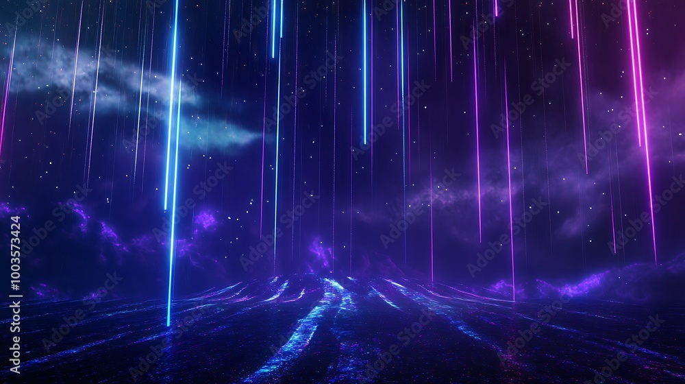 Aufkleber a vibrant display of colorful light beams in a cosmic landscape, creating a mesmerizing visual effec