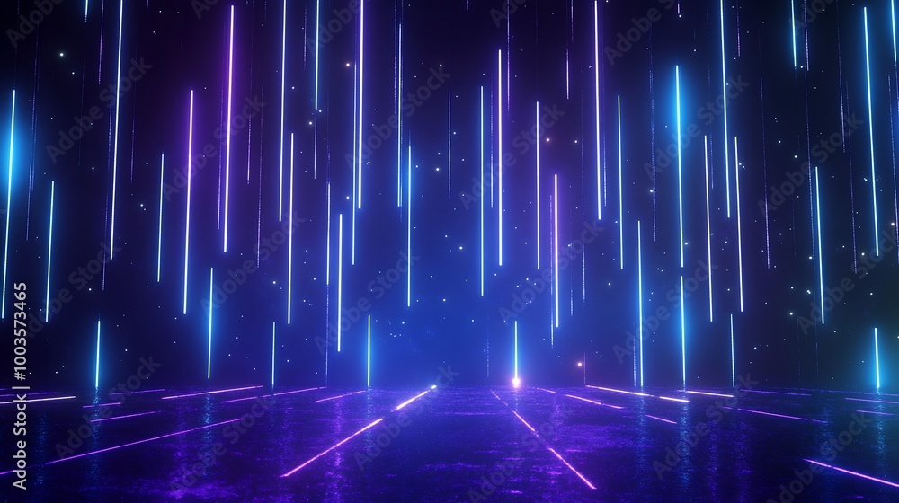 Aufkleber a vibrant display of colorful neon lights creating a dynamic atmosphere with glowing vertical beams.