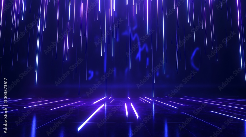 Aufkleber a vibrant display of neon lights streaming down against a deep blue background, creating a dynamic a
