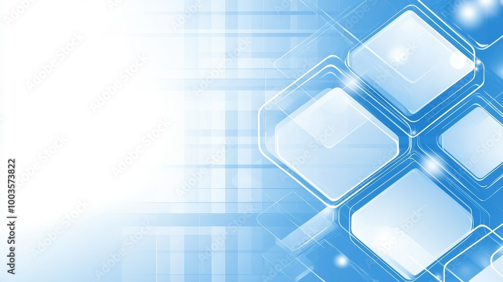 Poster an abstract geometric background with light patterns and digital elements in blue