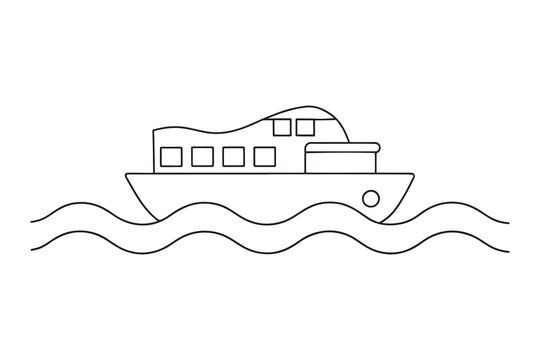 recommend clip art: Boat Train Water Transport isolated continuous line art flat vector illustration on white background