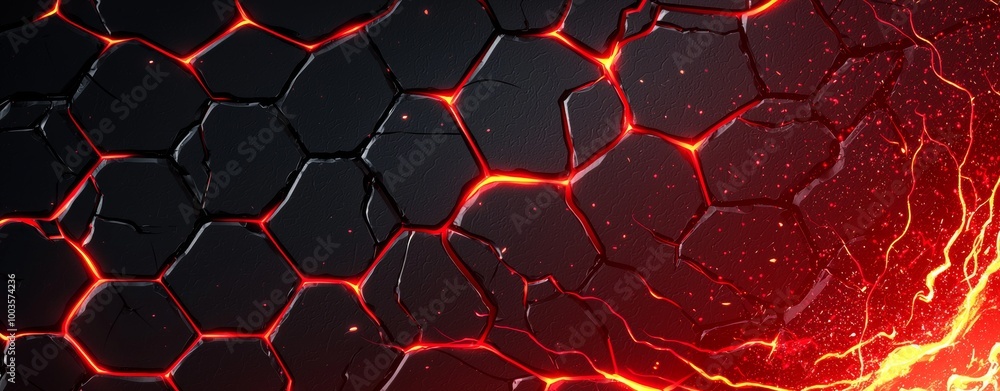 Poster high-tech background with glowing red lines and hexagons. ideal for digital art, futuristic themes, 