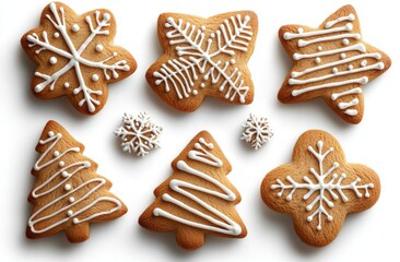 Isolated white background of gingerbread cookies made at home for the holiday season