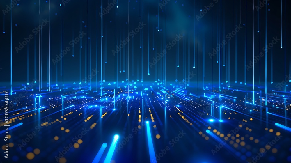 Aufkleber abstract blue light lines create a futuristic digital space with glowing particles.