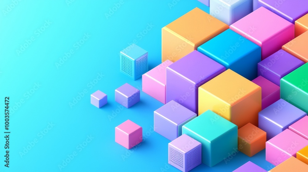 Poster an abstract geometric pattern with colored 3d cubes and gradients