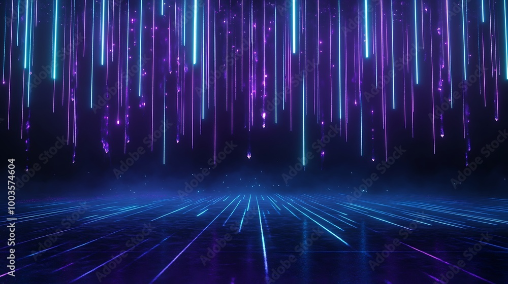 Aufkleber abstract design with vibrant neon lines creating a futuristic atmosphere on a dark background.