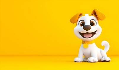 Fototapeta premium Playful Cartoon Dog, a charming 2D illustration of a cute dog joyfully wagging its tail, exuding happiness and energy.