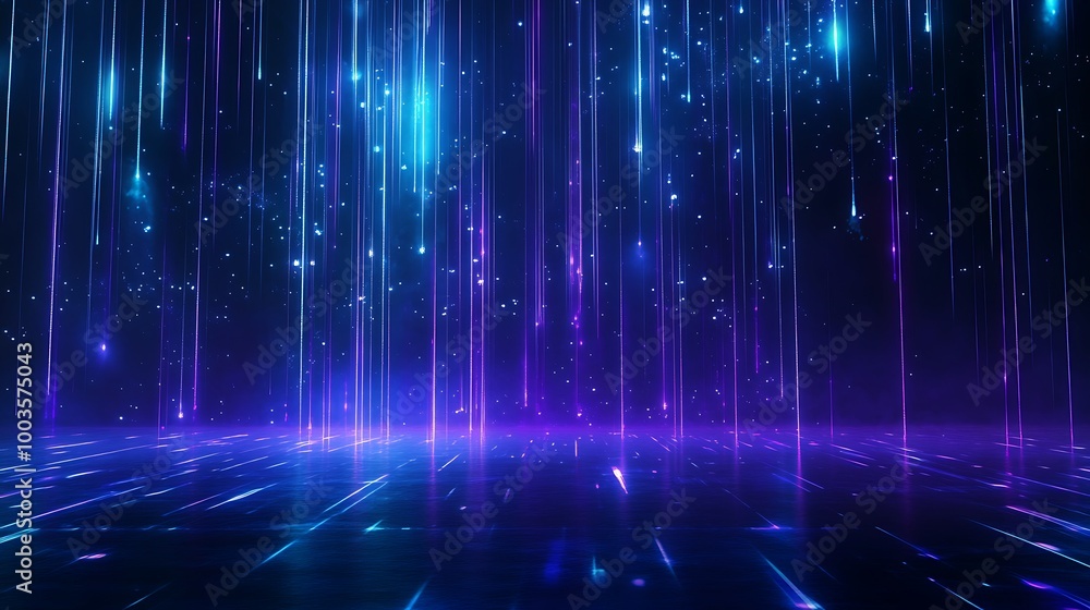 Poster abstract digital background with flowing lights in blue and purple tones, creating a mesmerizing mot