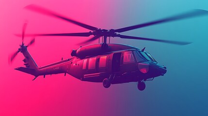 Fototapeta premium Black Hawk Helicopter in Neon Lights