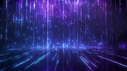 Abstract digital background with glowing lines and particles in purple and blue shades.
