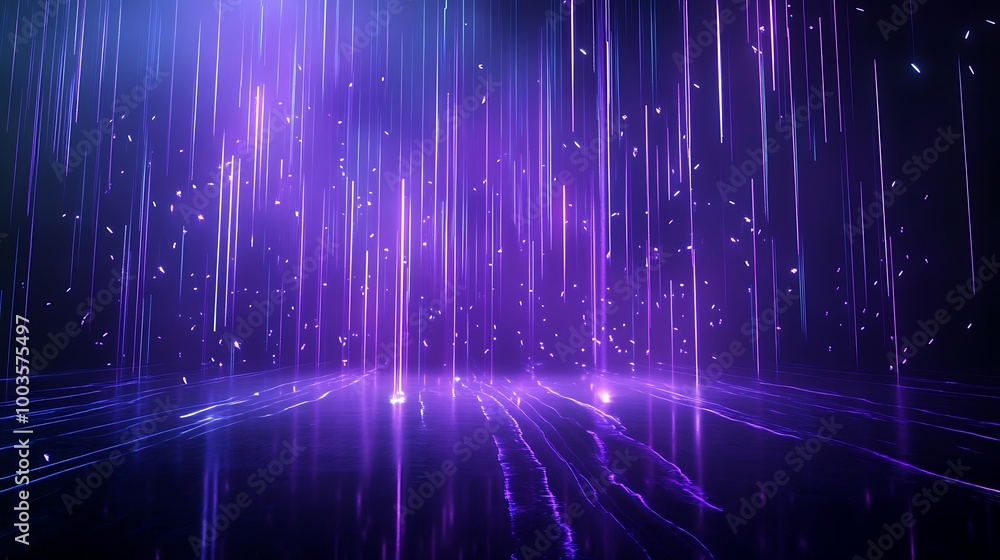 Poster abstract digital background with purple light streams and sparkles, creating a vibrant and energetic