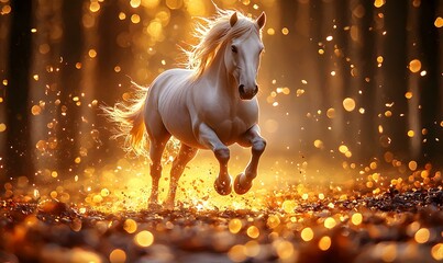 Enchanted unicorn racing across a vibrant rainbow, capturing the essence of fantasy and wonder in a whimsical landscape.