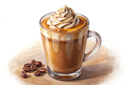 Cinnamon Caramel Latte with Whipped Cream - Warm and Indulgent Coffee Drink