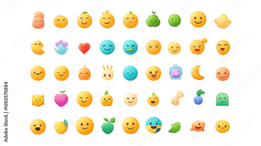 Poster new ios 15.4 emoji collection vector - fully editable vector emoticons and icons without mesh for mo