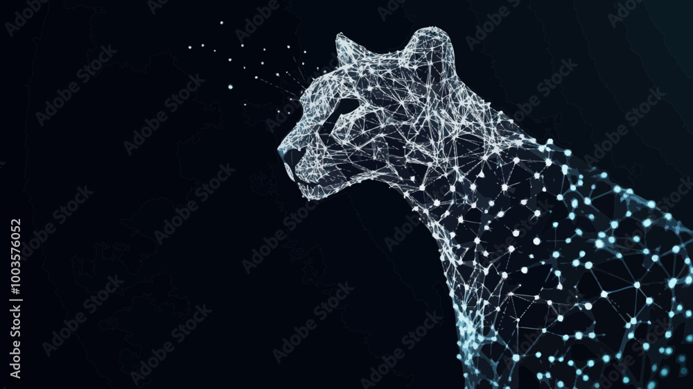 Poster polygonal geometry cheetah abstract vector art with network connections in low poly style for techno