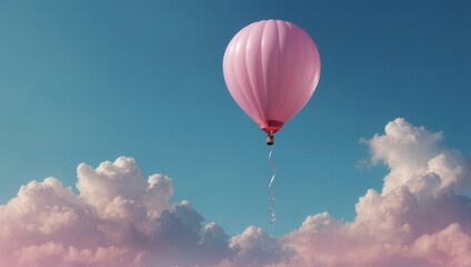 Fototapeta premium Colorful illustration of large pink hot air balloon floating in the sky, no people visible