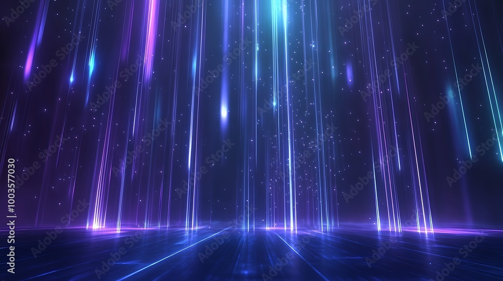 Poster abstract light trail patterns creating a vibrant, futuristic background.