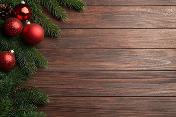 Christmas gifts decoration with antique rustic wooden background; above view looking down with wood, top view with wood copyspace