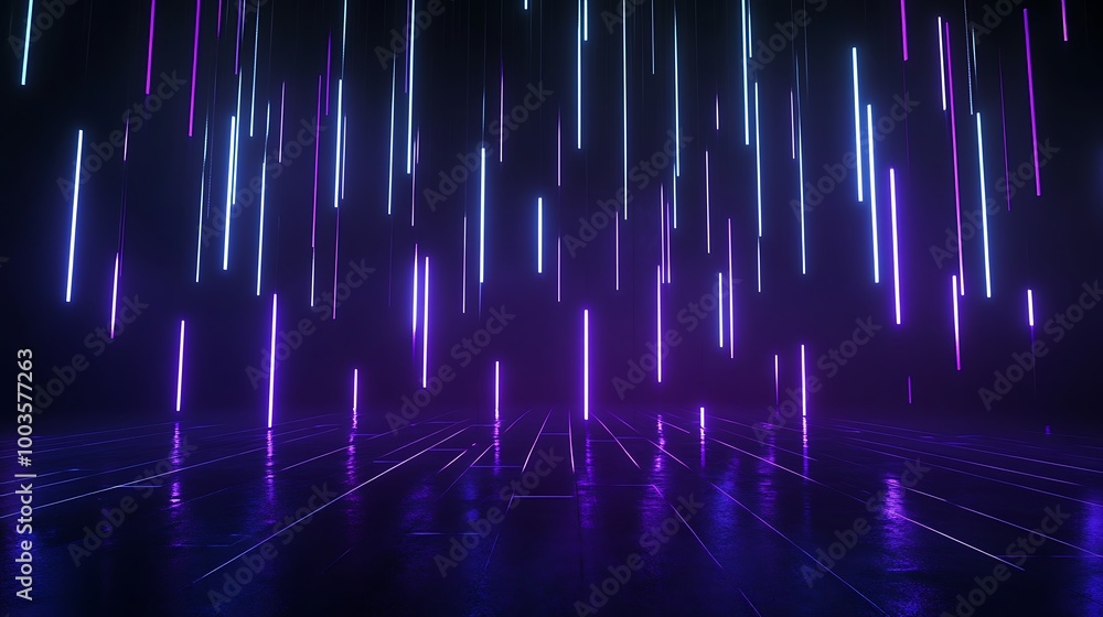 Aufkleber abstract neon light installations creating vibrant patterns and reflections on a dark surface.